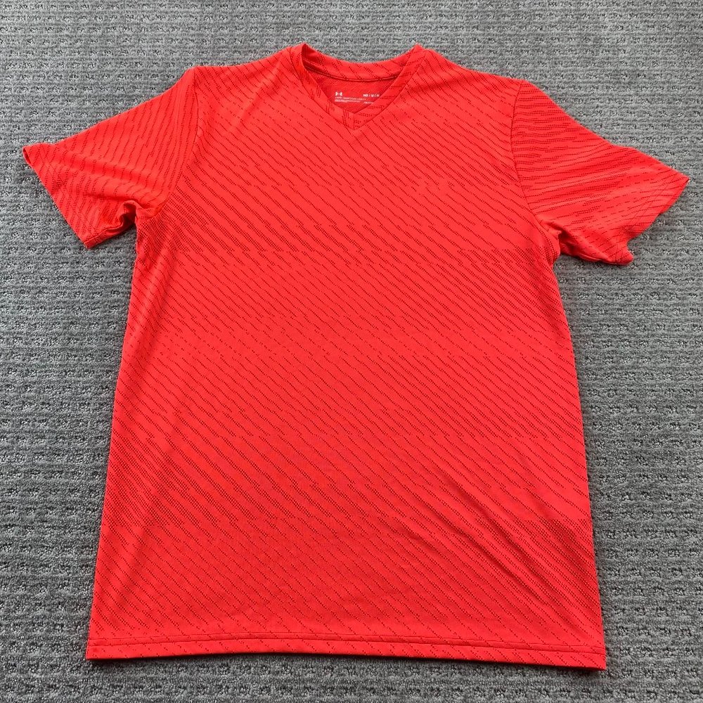UNDER ARMOUR UA Running Shirt Men Medium M Neon Orange Perforated Breathable